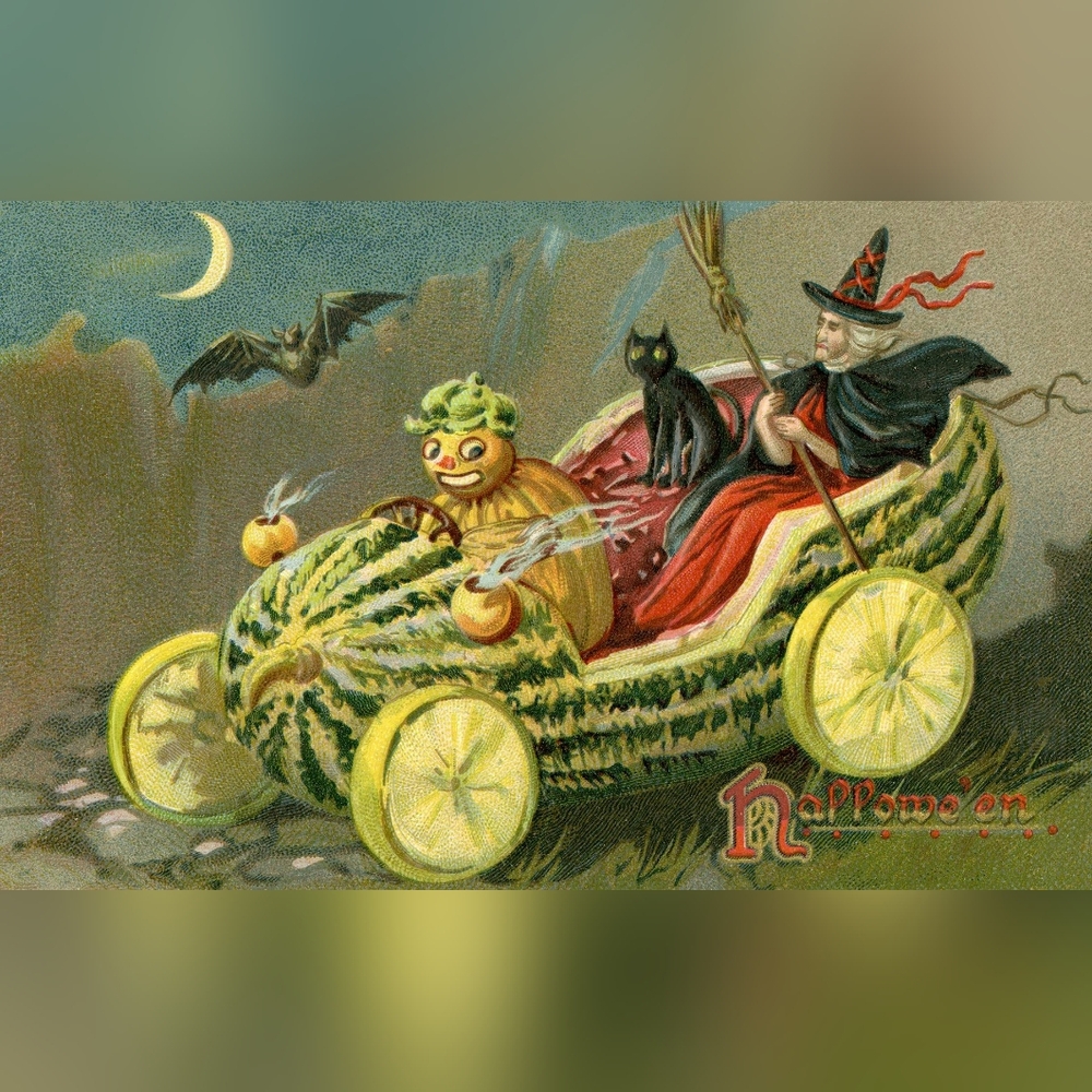 Vintage Halloween Watermelon Car Art Print
